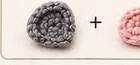 Grey outer ear disc and pink inner ear disc shown separately, plus the two pieces combined into one finished two-tone ear